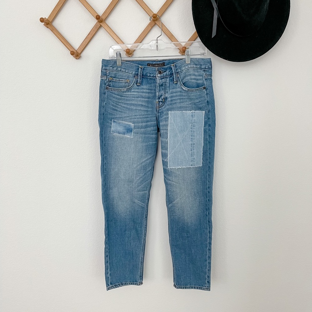 Abercrombie & Fitch Boyfriend Straight Jean Mid Rise Patchwork
